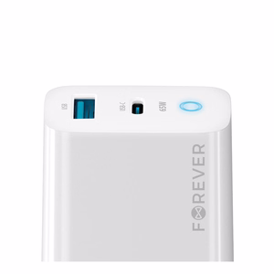 Forever TC-06-65AC GaN PD QC įkroviklis 1x USB-C 1x USB 65W baltas