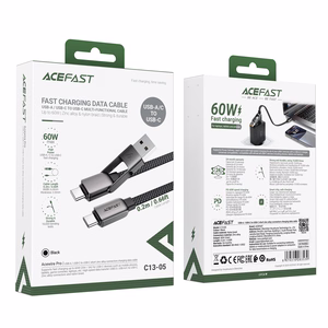"Acefast C13-05" USB-C - USB-A / USB-C kabelis 480Mb/s 3A 0,2 m - Juodas