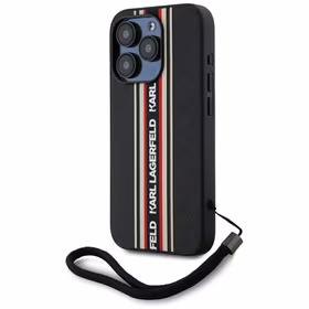 Karl Lagerfeld Saffiano Athleisure Stripes Cord Dėklas telefonui iPhone 15 Pro Max - raudonas