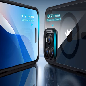 ESR Classic Hybrid Halolock Magnetinis dėklas telefonui + grūdintas stiklas iPhone 16 Pro - skaidrus su juodu rėmeliu