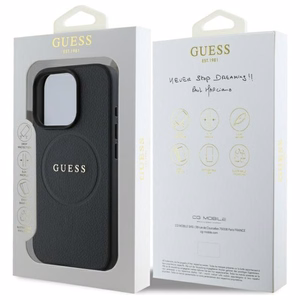Guess grūdėtas auksinio žiedo magnetinis dėklas telefonui iPhone 16 Pro Max - juoda