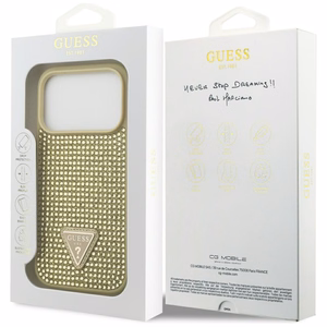 Guess Rhinestone Triangle Logo dėklas telefonui iPhone 17 Pro - auksinė