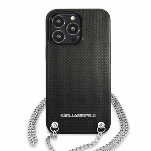 Karl Lagerfeld Odinis tekstūruotas ir grandinės dėklas telefonui iPhone 13 Pro Max 6.7" - juodas