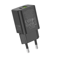 Borofone Sieninis įkroviklis BN14 Royal GaN - USB + Type C - QC 3.0 PD 30W juodas