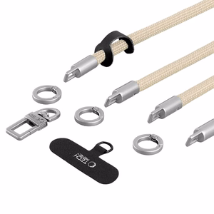 Tech-Protect C10S Crossbody Phone Lanyard (114 cm) + Wrist Strap (31 cm) - Beige Titanium