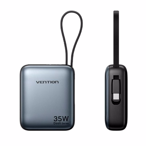 Vention 10000mAh 35W - išorinis akumuliatorius su USB-C kabeliu (pilkos spalvos)