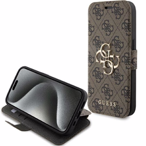 Guess 4G Metal Logo dėklas iPhone 15 Pro - rudas
