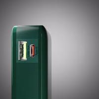 Išorinė baterija SBS 10000 mAh 20W su įmontuotu USB-C kabeliu ir skaitmenine indikacija - žalia