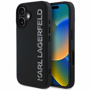 Karl Lagerfeld HC 3D guminis pailgintas blizgus iPhone 16 dėklas - juodas