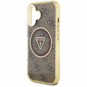 Guess IML Metal Glitter 4G Circle Triangle Magnetinis dėklas telefonui iPhone 16 - rudas