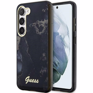 Guess GUHCS23MHTMRSK S23+ S916 juodas/juodas kietas dėklas Golden Marble Collection