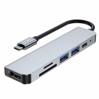 HUB Tech-Protect V4 6in1 USB-C - USB-A 3.0 / USB-A 2.0 / USB-C / HDMI / micro SD / TF / SD kortelių skaitytuvas - pilkas