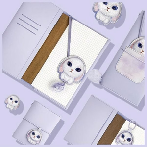 NIMMY rinkinys 2in1 užrašų knygelė + rašiklis BIG EYED PET 2.0 Triušis violetinė