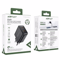 Greitas GaN 35W PD įkroviklis 2x USB C Acefast A49 - juodas