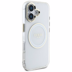 Guess IML Metal Colored Circle Classic Logo Magnetinis dėklas telefonui iPhone 16 - baltas