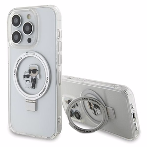 Karl Lagerfeld KLHMP14LHMRSKCH iPhone 14 Pro 6.1" baltas/baltas kietas dėklas su žiediniu stovu Karl&Choupette Magnetinis