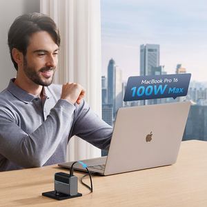 Cuktech CUKAD1003EUG GaN 100W sieninis įkroviklis 2 x USB-C 1 x USB-A su USB-C kabeliu - pilkas