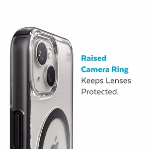 Speck Presidio Perfect-Clear with Impact Geometry + MagSafe case for iPhone 15 Plus / 14 Plus, with Microban antimicrobial protection, Clear / Black