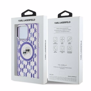Karl Lagerfeld IML Monograma Karl & Choupette Galva Magnetinis Dėklas telefonui iPhone 15 Pro - violetinis