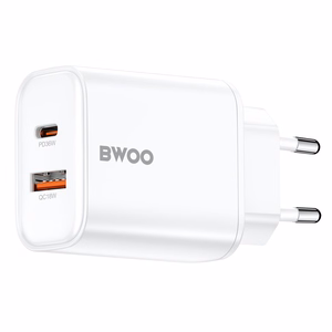 BWOO CDA207 PD 36W wall įkroviklis 1x USB-A + USB-C port baltas