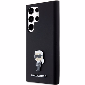 Karl Lagerfeld silikoninis Ikonik metalinis smeigtukas dėklas telefonui Samsung Galaxy S23 Ultra - juodas