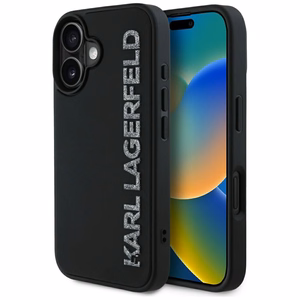 Karl Lagerfeld HC 3D guminis pailgintas blizgus iPhone 16 dėklas - juodas