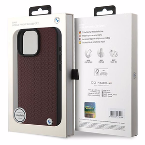 BMW Sign Leather Diamond Metal Logo MagSafe dėklas iPhone 16 Pro Max - raudonas