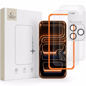 Tech-Protect Easy Set+ 2 dalių grūdinto stiklo apsaugų rinkinys ekranui ir kameros objektyvams, skirtas iPhone 18 Pro Max