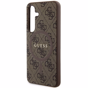 Guess 4G Collection Odinis Metalinis Logotipas Magnetinis dėklas telefonui Samsung Galaxy S24 - rudas