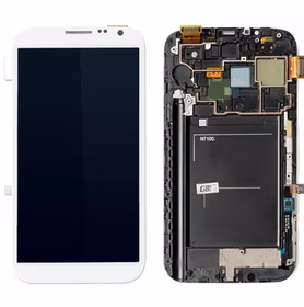 Ekranas Samsung N7100 Note 2 su lietimui jautriu stikliuku ir rėmeliu White originalus (service pack)