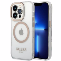 Guess GUHMP14XHTRMD iPhone 14 Pro Max 6.7 "auksinis / auksinis kietas dėklas Metalinis kontūras Magnetinis