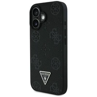 Guess Grained Hot Stamp Peony trikampio logotipo magnetinis dėklas telefonui iPhone 16 - juodas