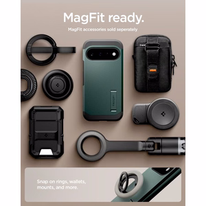 Spigen Tough Armor Mag MagSafe dėklas, skirtas Google Pixel 11, tamsiai žalias