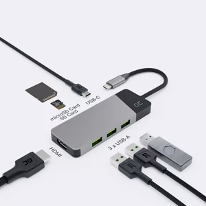 Green Cell Хаб USB-C GC Connect 7-в-1 (3x USB 3.1, HDMI 4K 60Hz, USB-C PD 85W, microSD/SD)