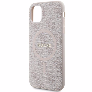 Guess GUHMN61G4GFRP iPhone 11 6.1" / Xr rožinis/rožinis kietas dėklas 4G kolekcija odinis metalinis logotipas Magnetinis