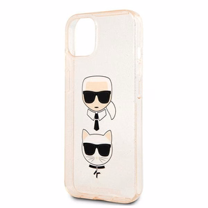 Karl Lagerfeld Glitter Karl's & Choupette Head чехол для iPhone 13 mini - золотой