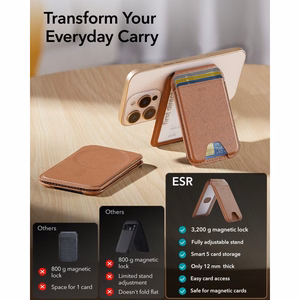 ESR Classic su RFID apsauga magnetinis „MagSafe“ kortelių dėklas telefonui su stovu – rudas