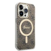 Rinkinys Guess GUBPP14LH4EACSW dėklas + įkroviklis iPhone 14 Pro 6.1" rudas/rudas kietas dėklas 4G Print Magnetinis
