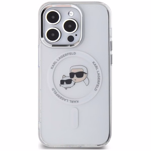 Karl Lagerfeld IML Metal Karl & Choupette Head MagSafe Dėklas telefonui iPhone 14 Pro - baltas