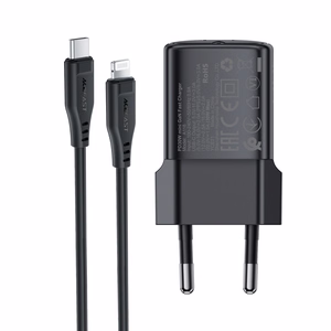 Acefast A118 30W GaN USB-C tinklo įkroviklis su 1.2m USB-C į Lightning laidu - juodas