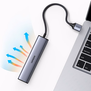 Ugreen CM475 daugiafunkcis šakotuvas USB 3.0 - 3x USB / Ethernet RJ-45 / USB Type-C PD - pilkas