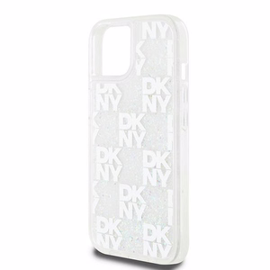 DKNY skystojo blizgučio daugiologo dėklas telefonui iPhone 15 / 14 / 13 - baltas
