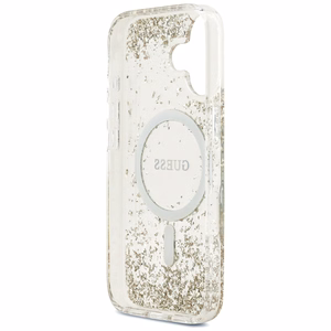 Guess Resin Bottom Glitter Magnetinis dėklas telefonui iPhone 17 - auksinė