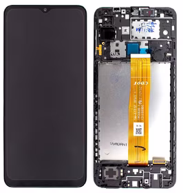 Ekranas Samsung A125 A12 2020 su lietimui jautriu stikliuku ir rėmeliu Black originalus