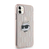 Karl Lagerfeld IML Choupette galvos ir monogramos dėklas iPhone 11 / Xr - rožinė