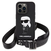 Karl Lagerfeld KLHCP15XSCBSKNK iPhone 15 Pro Max 6.7" kietas dėklas juodas/juodas Crossbody Silikoninis Ikonik