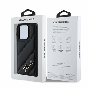 Karl Lagerfeld Dygsniuotas Parašas dėklas telefonui iPhone 16 Pro - juodas