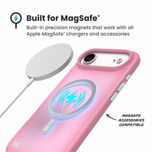 Speck Presidio Lux MagSafe dėklas, skirtas iPhone Air, „Ibis Pink / Dark Ibis / Kanom Green“ spalvos