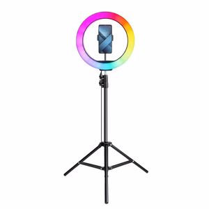 LED Ring Stream RGB lempa 12 FULL COLOR su laikikliu mobiliajam + trikojis juodas
