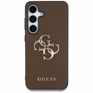 Guess Grained Big 4G Logo Small Classic Logo dėklas telefonui Samsung Galaxy S25 rudas